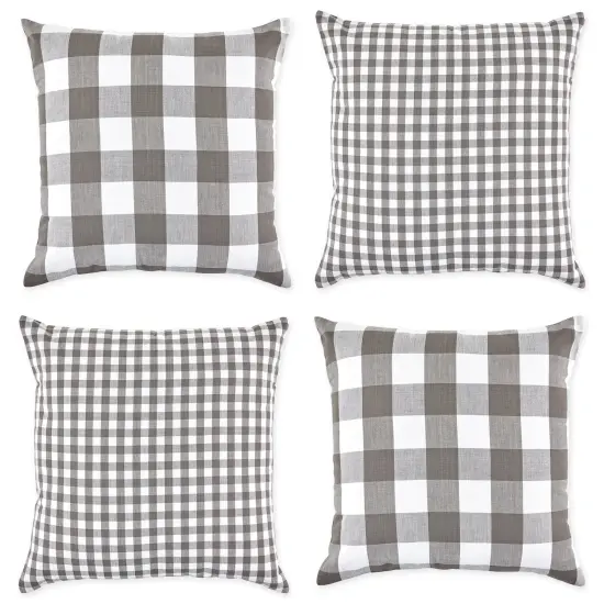 DII Assorted Gray/White Gingham/Buffalo Check Pillow Cover 18x18 Set/4 {1}