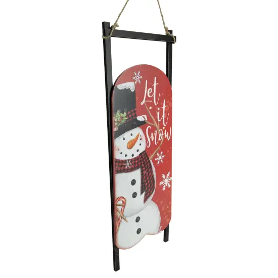 Northlight 21.75" LED Lighted 'Let it Snow' Snowman Sled Christmas Wall Sign Red {4}