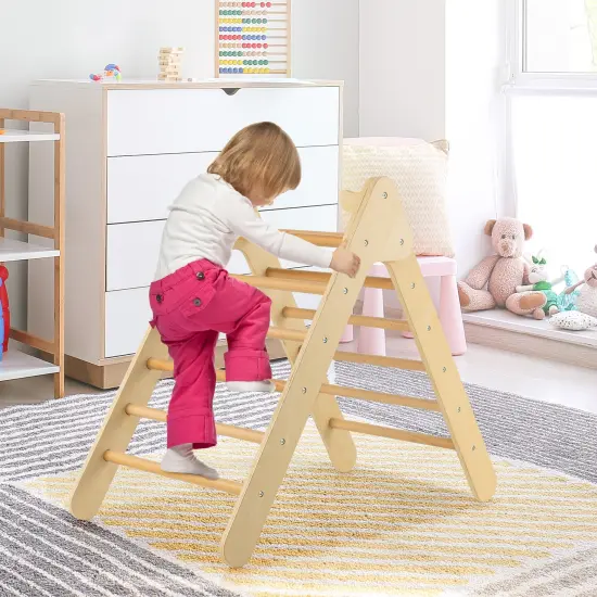 2-in-1 Wooden Triangle Climber Set with Gradient Adjustable Slide Natural {5}