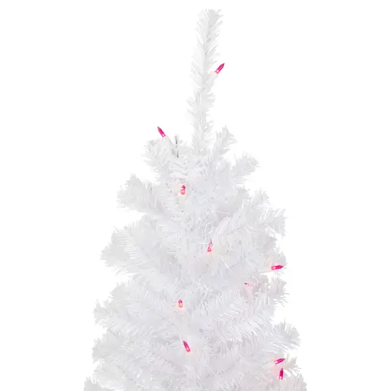 Northlight Pre-Lit Slim Woodbury White Pine Artificial Christmas Tree - 4' - Pink Lights {6}