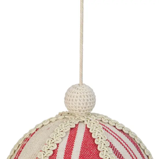 Northlight 6" White and Red Striped Ball Christmas Ornament with Rope Accent {5}