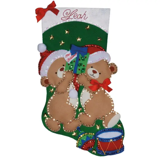 Design Works Felt Stocking Applique Kit 18" Long-Teddy Bear Fun {2}