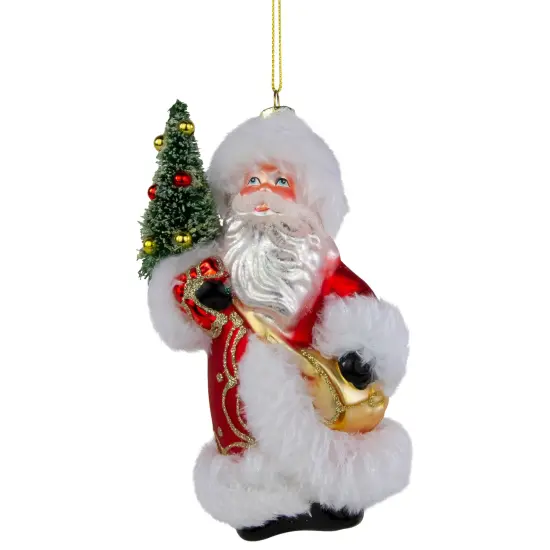 Northlight Santa Claus with Christmas Tree Glass Ornament - 6.25" - Red and White {1}