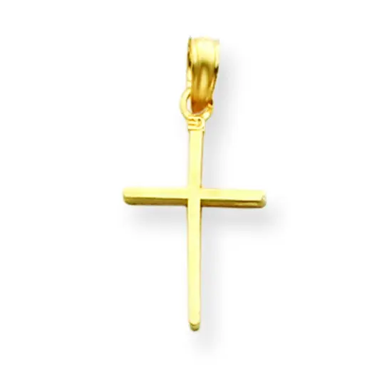 14K Yellow Gold Stick Cross Pendant Charm Jewelry 24mm x 12mm {1}