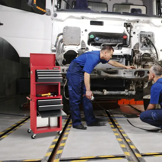 3 in 1 Design 6-Drawer Tool Heightening Chest Cabinet with 360&deg; Swivel Casters Black & Red {2}