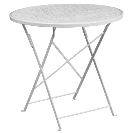 Emma and Oliver Commercial Grade 30" Round Metal Folding Patio Table Set w/ 4 Round Back Chairs White {3}