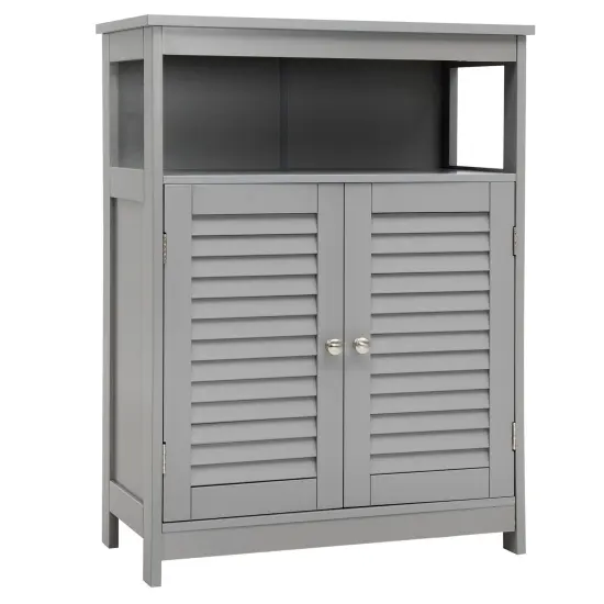 MDF Bathroom Storage Cabinet with Shutter Doors and Adjustable Shelves Grey {1}