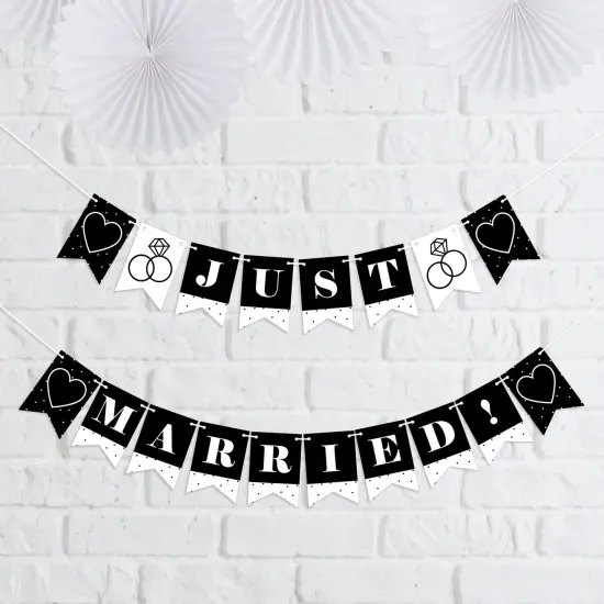 Big Dot of Happiness Mr. and Mrs. - Black and White Wedding or Bridal Shower Mini Pennant Banner - Just Married {1}