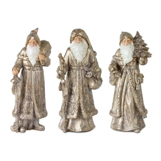 Melrose Set of 3 Antique Bronze Unique Christmas Santa Figurine, 12.25" Gold {1}