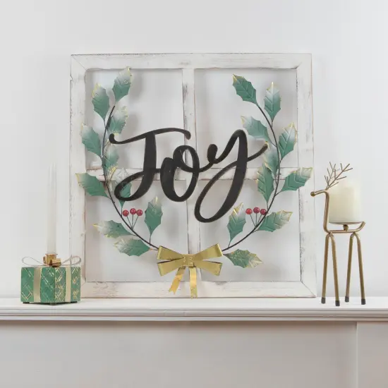 Northlight 23.75" Joy Window Frame with Holly Christmas Wall Sign White {3}