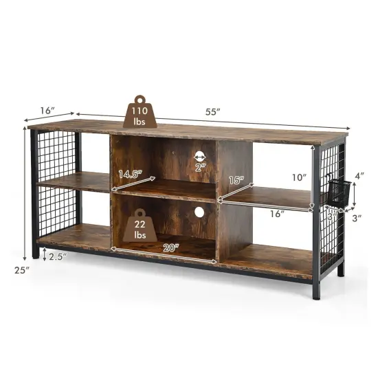 Industrial TV Stand with Storage Basket for TVs up to 65 Inches-Rustic Brown {5}
