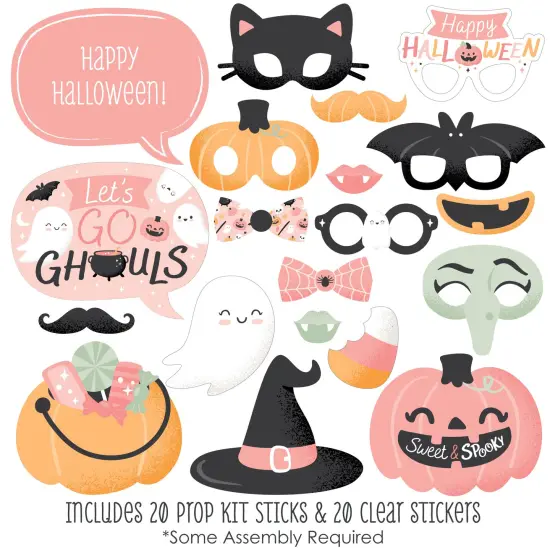 Big Dot of Happiness Pastel Halloween - Pink Pumpkin Party Photo Booth Props Kit - 20 Count {3}