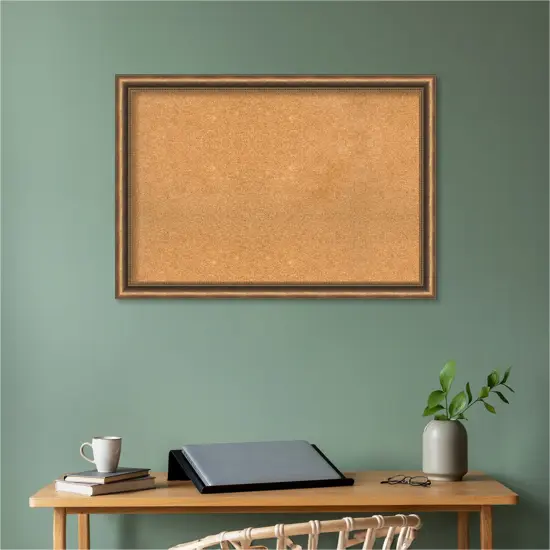 Manhattan Bronze Narrow Wood Framed Corkboard, Natural Cork {5}