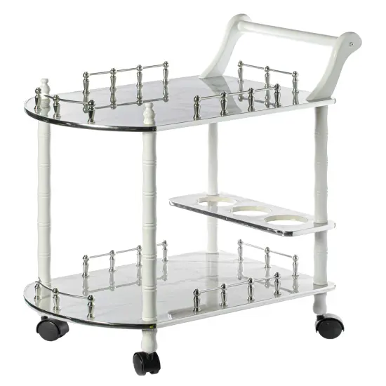 Serving Bar Cart Tea Trolley, 2 Tier Shelves on Rolling Wheels, Mobile Liquor Bar for Wine Beverage Drink Dinner Party, Utility Kitchen Storage Island Coffee Cabinet for Dining Living Room, Wood Gray {3}