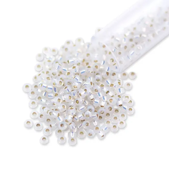 Miyuki Round Rocaille Seed Bead 11/0 Silver Lined White Opal {1}
