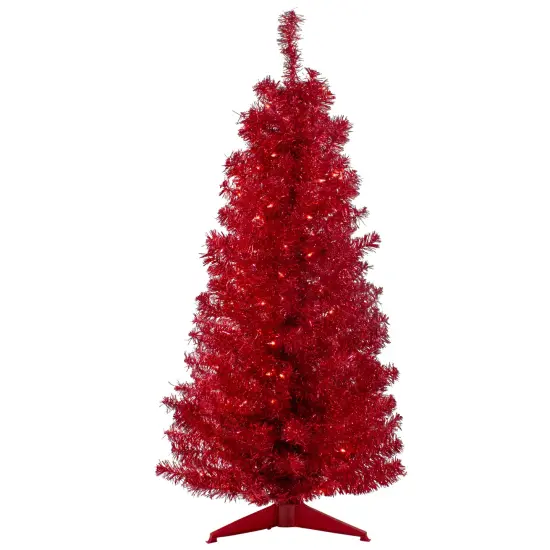 Northlight 4' Pre-Lit Slim Red Artificial Christmas Tree - Clear Lights {3}