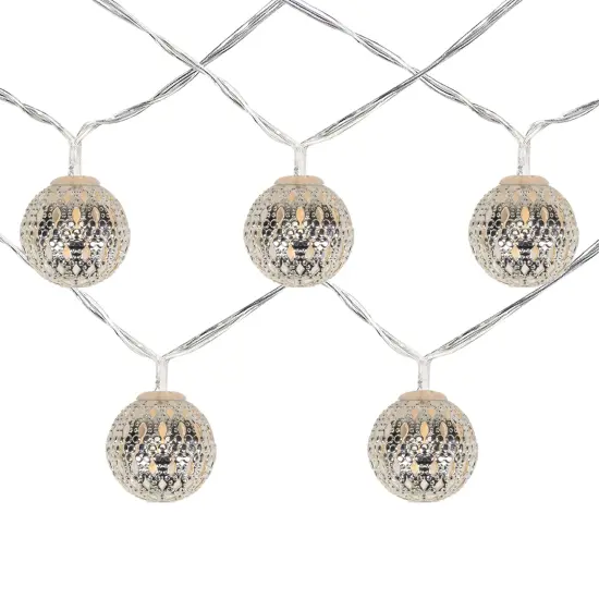 Northlight LED Silver Metal Ball Christmas Light Set - 6.25' Clear Wire - 10ct {1}