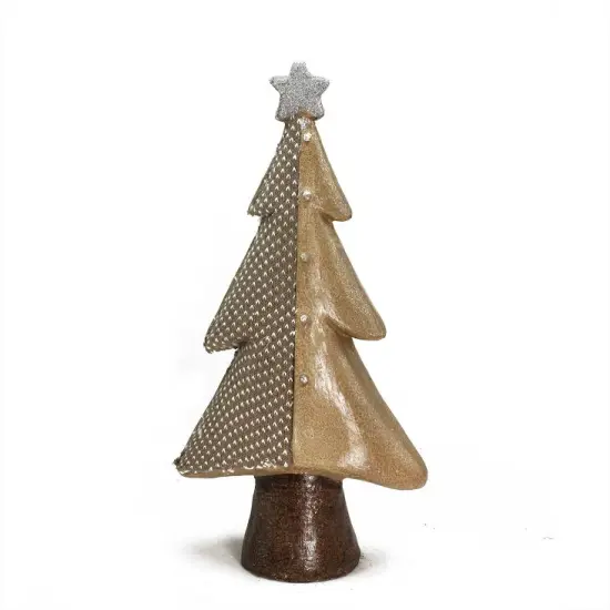 Northlight Christmas Tree with Buttons and Glitter Star Decoration - 18" - Brown and Silver {1}