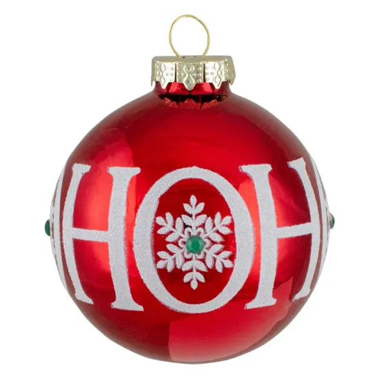 Northlight Set of 4 Red Ho Ho Ho Glass Ball Christmas Ornaments 3.25-Inch (80mm) {3}