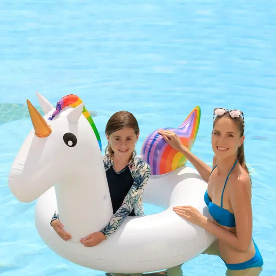 Northlight 68" Rainbow Unicorn Inflatable Swimming Pool Tube Ring Float White {3}