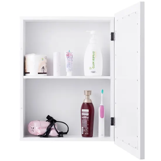 MDF and Glass Wall Mounted Bathroom Cabinet with Mirror and Adjustable Shelves White {4}