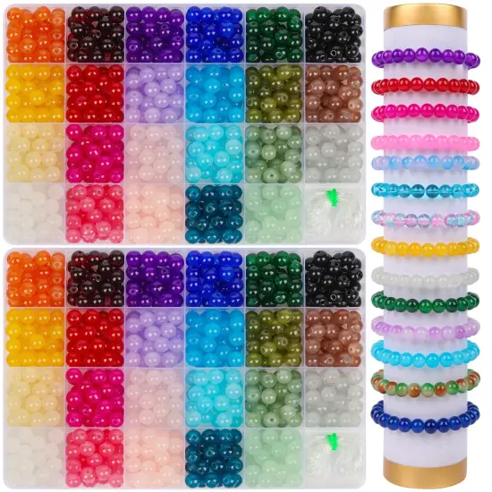 1150 Pieces 8mm Round Glass Beads for Jewelry Making, 23 Colors Crystal Beads for Bracelets Jewelry Making and DIY Crafts {2}