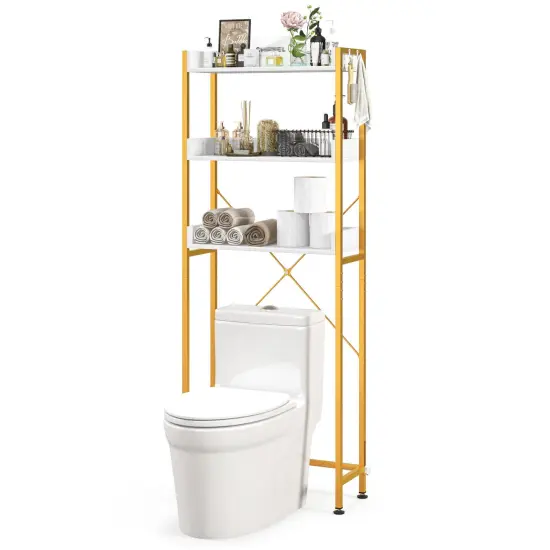 Over The Toilet Storage Rack With Hooks And Adjustable Bottom Bar White {4}