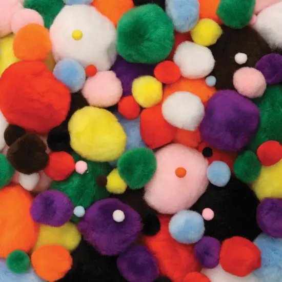 Pom Pons, Bright Hues, Assorted Sizes, 100 Pieces Per Pack, 3 Packs {3}