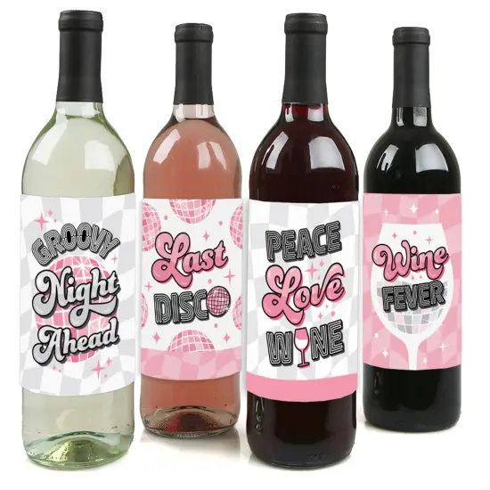 Big Dot of Happiness Last Disco - Bachelorette Party Decorations for Women and Men - Wine Bottle Label Stickers - Set of 4 {1}