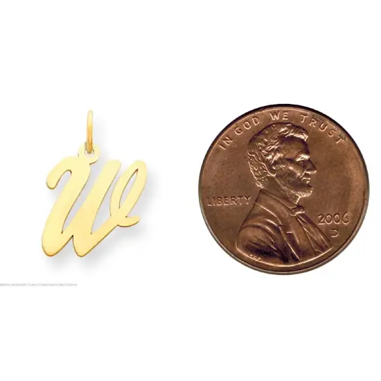 14K Yellow Gold Medium Script Initial Letter W Charm Jewerly 19mm x 10mm {2}