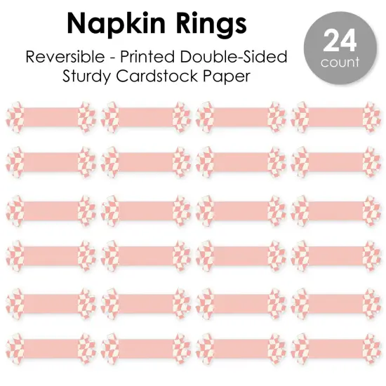 Big Dot of Happiness Pink Checkered Party - Paper Napkin Holder - Napkin Rings - Set of 24 {7}