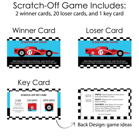 Big Dot of Happiness Let's Go Racing - Racecar - Baby Shower or Race Car Birthday Party Game Scratch Off Cards - 22 Count {6}