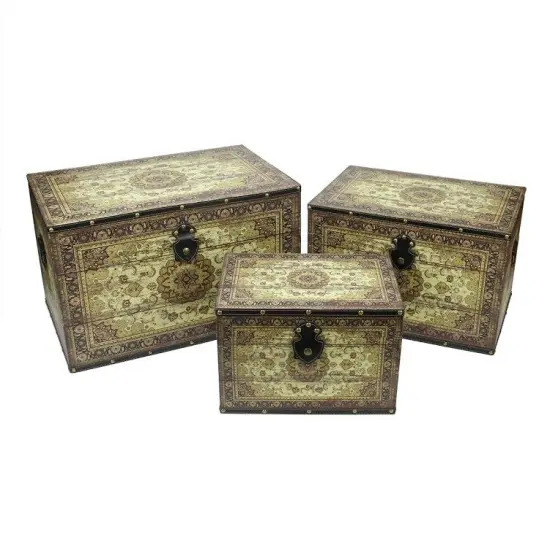 Northlight Set of 3 Oriental-Style Brown and Cream Earth Tone Decorative Wooden Storage Boxes 22" {1}