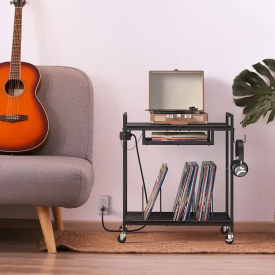 Vinyl Record Stand 2 Tier Record Player Table Stand Black {5}
