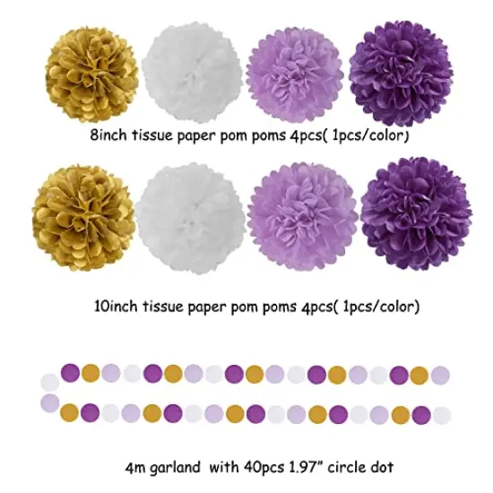 30 Pieces Purple Gold Valentines-Day Graduation Decorations - Kits Lavender White Paper Flowers,Banner Flags,Tassel Streamer Garland Engagement Girl Baby Bridal Shower Party Decoration Lasting Surprise {6}