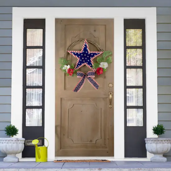Northlight Americana Star Floral Twig Wreath - 24" Blue {4}