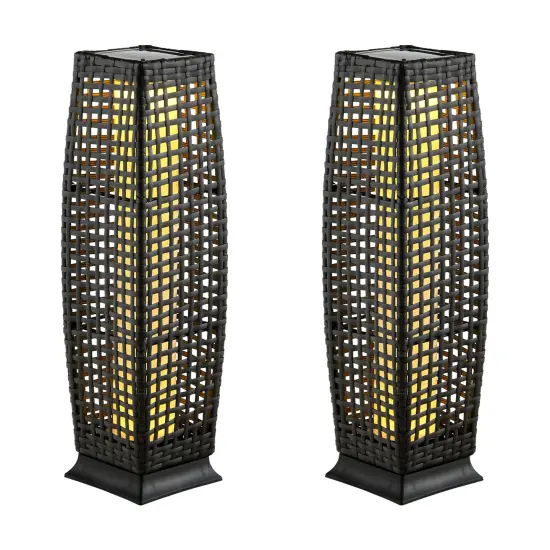 2 Pieces Solar-Powered Square Wicker Floor Lamps with Auto LED Light Black {4}