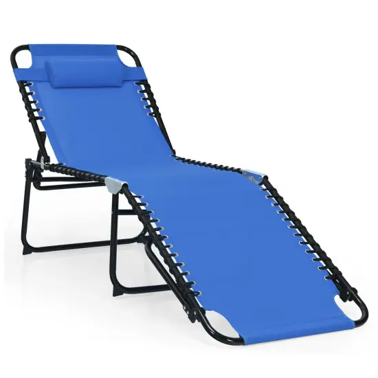 Foldable Recline Lounge Chair with Adjustable Backrest and Footrest Blue {1}