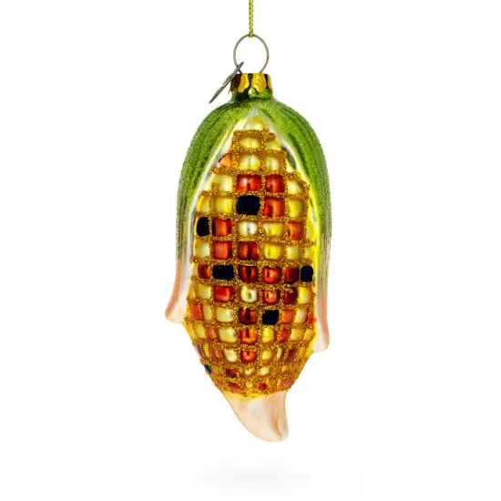 Golden Corn on the Cob Glass Christmas Ornament {1}