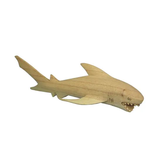 12" Hand Carved Great White Shark Wooden Sculpture &ndash; Nautical Ocean Decor {1}