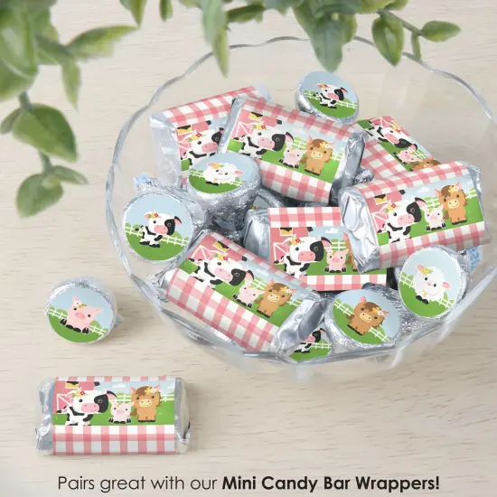 Big Dot of Happiness Girl Farm Animals - Pink Barnyard Baby Shower or Birthday Party Small Round Candy Stickers - Party Favor Labels - 324 Count {7}