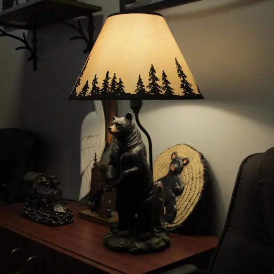 Standing Grizzly Bear Table Resin Lamp with Silhouette Forest Shade {6}