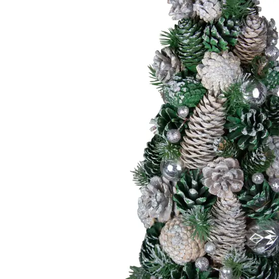 Northlight Pinecone and Ornaments Glitter Cone Christmas Tree - 18" Green {4}