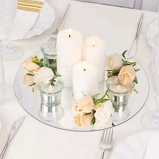 SILVER 10 Round 13" Decorative Mirror Plastic CHARGER PLATES {4}