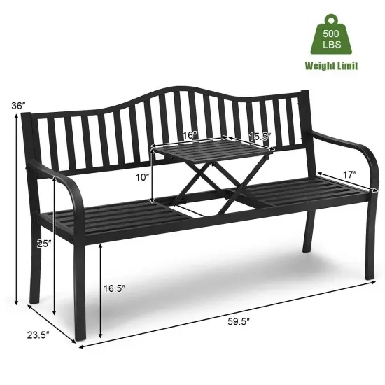 Patio Garden Bench Steel Frame with Adjustable Center Table {4}
