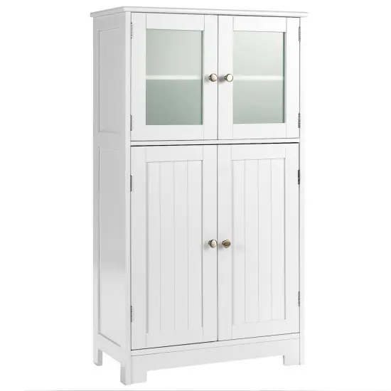 Black MDF Glass Door Floor Cabinet with Adjustable Shelf &ndash; 43 inches Storage Unit White {1}