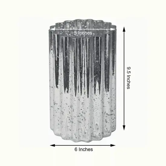 SILVER 9" Wavy Design Mercury GLASS Hurricane CANDLE HOLDER {3}