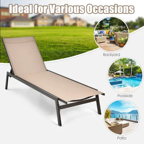 Outdoor Reclining Chaise Lounge Chair with 6-Position Adjustable Back {5}