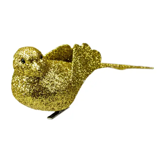 Northlight Glittered Bird Clip-On Christmas Ornament - 6" - Gold-tone {4}