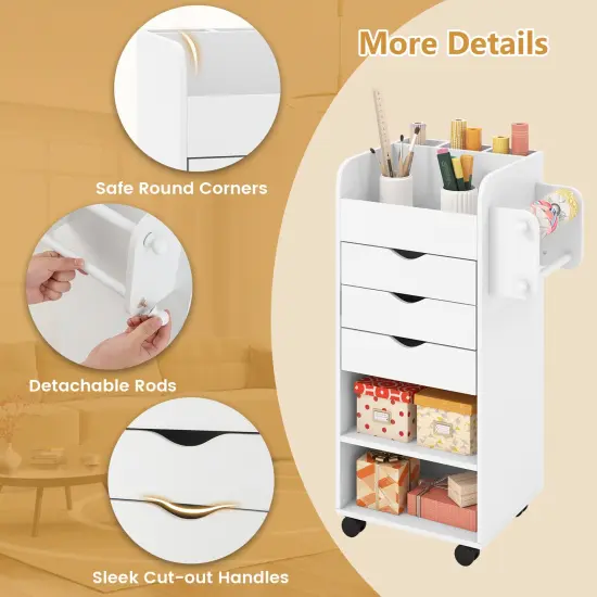 Costway Craft Storage Cart Mobile Drawer Utility Cart w/Drawers Shelves White {6}